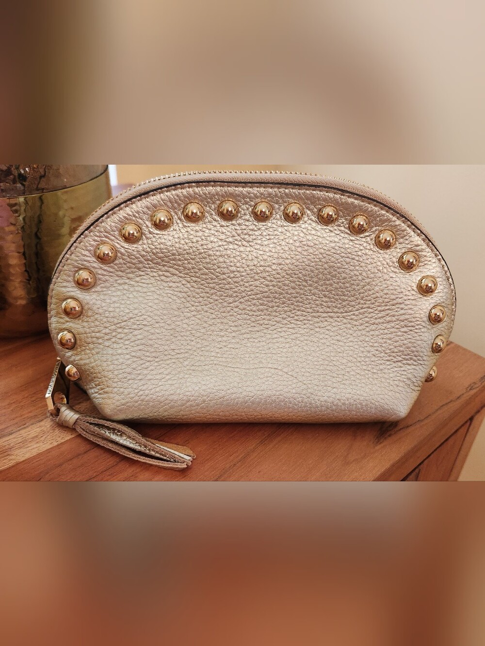 Rebecca Minkoff Gold Studded Pebble Leather Cosmetic Case